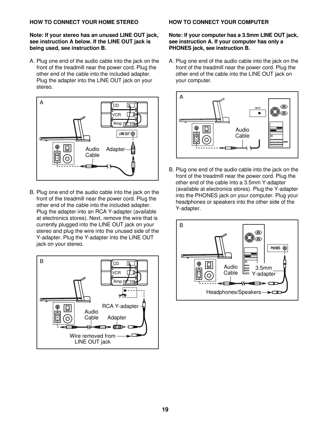 Healthrider HRTL07120 manual HOW to Connect Your Home Stereo, Plug the adapter into the Line OUT jack on your stereo 