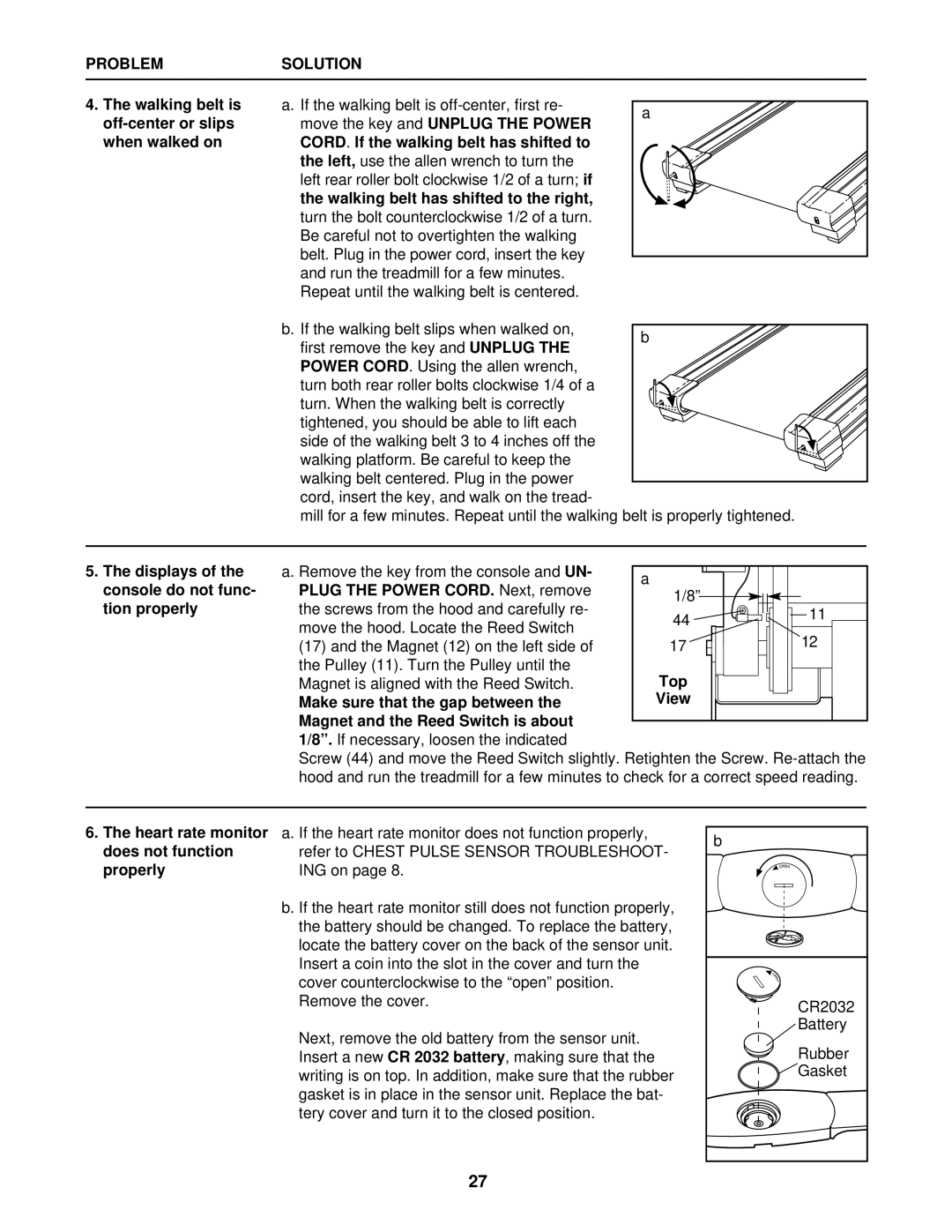 Healthrider HRTL07120 manual Cord, Console do not func, Tion properly, Top, View 