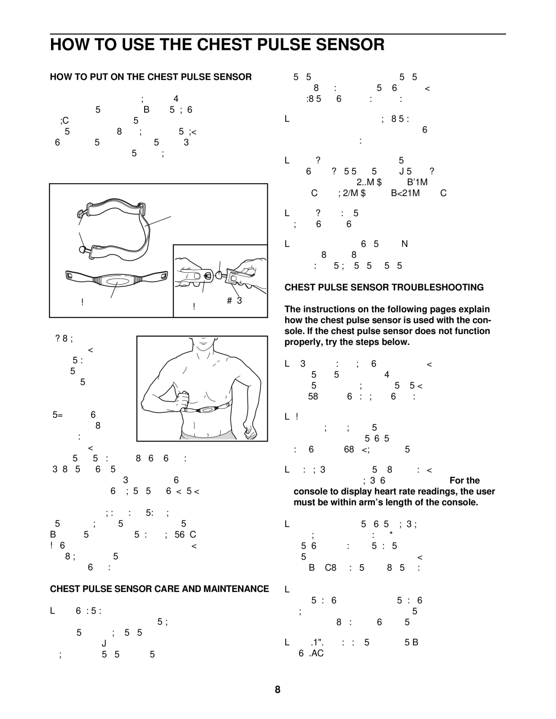 Healthrider HRTL07120 manual HOW to PUT on the Chest Pulse Sensor, Chest Pulse Sensor Care and Maintenance 