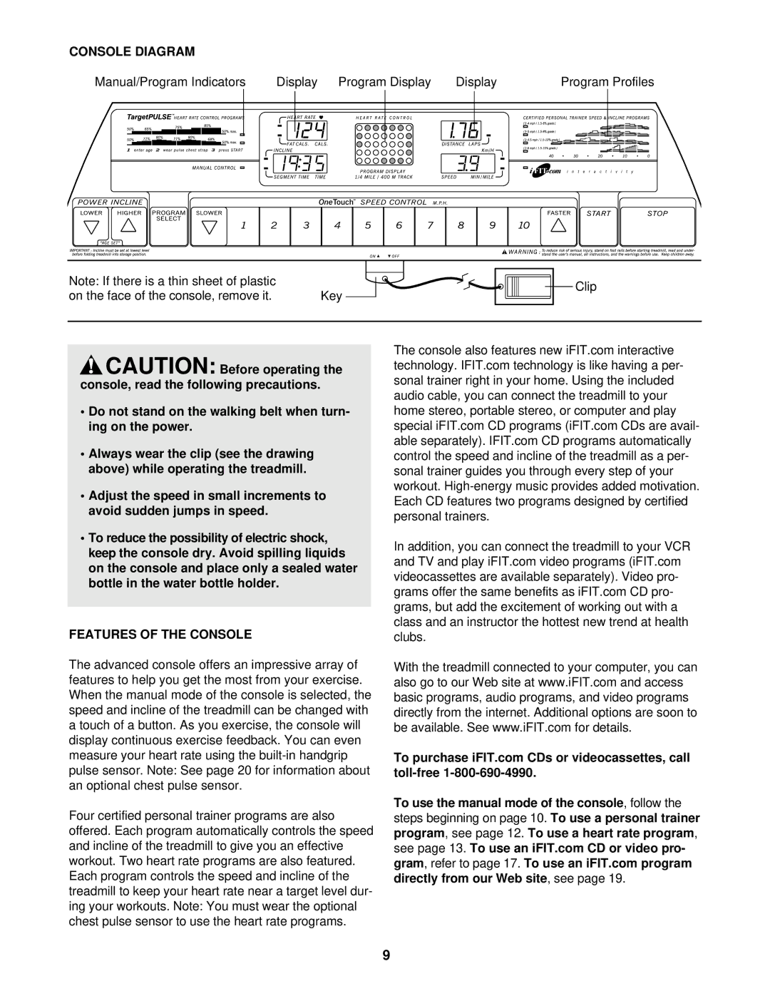 Healthrider HRTL08010 manual Console Diagram, Features of the Console 