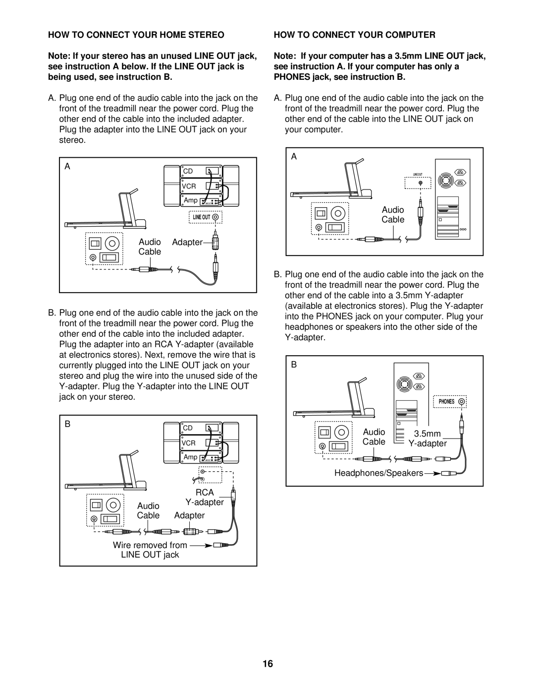 Healthrider HRTL08011 manual HOW to Connect Your Home Stereo, HOW to Connect Your Computer 