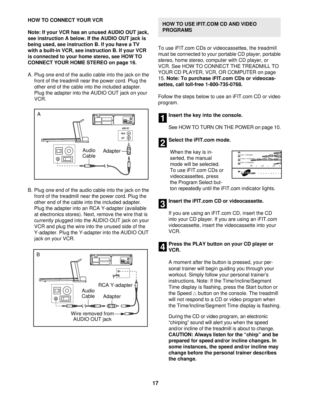 Healthrider HRTL08011 manual HOW to Connect Your VCR, Audio Adapter Cable, Insert the key into the console 