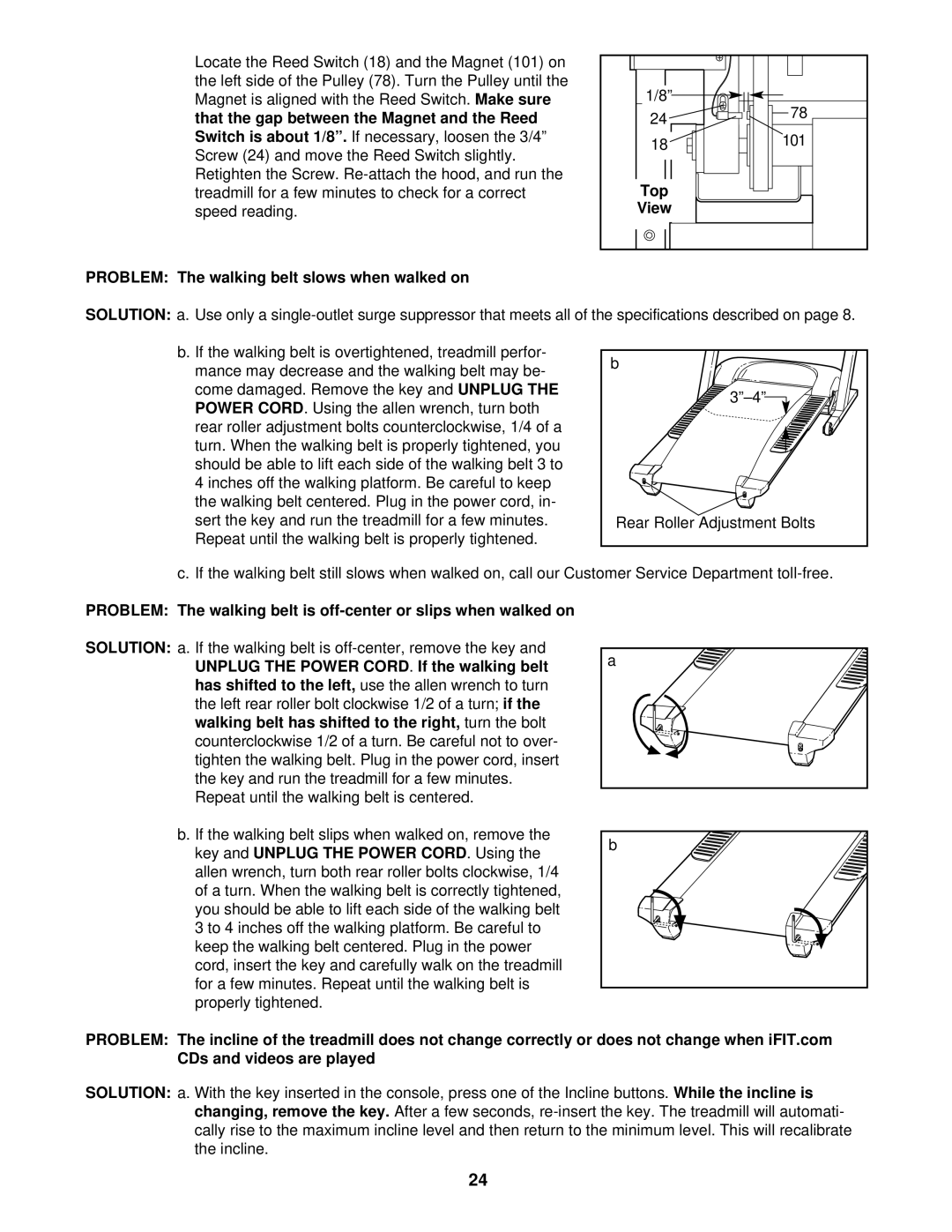 Healthrider HRTL08011 manual Problem The walking belt slows when walked on, Top 