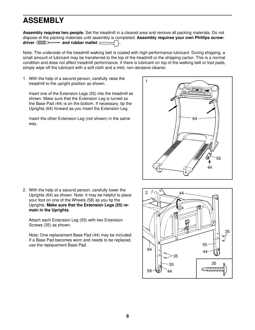 Healthrider HRTL08011 manual Assembly, Driver and rubber mallet 