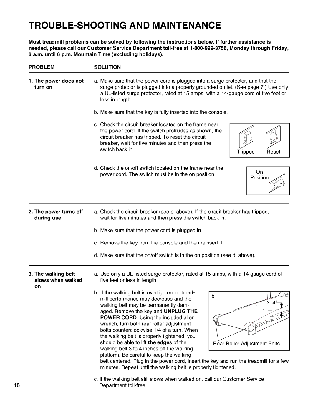 Healthrider HRTL08980 manual TROUBLE-SHOOTING and Maintenance, Problemsolution 