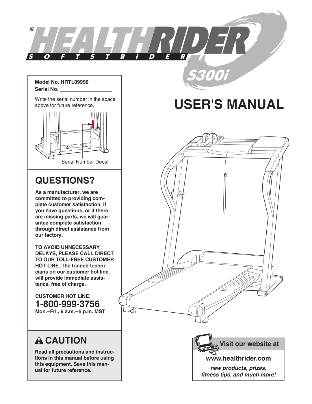 Healthrider manual Questions?, Model No. HRTL09990 Serial No, Customer HOT Line 