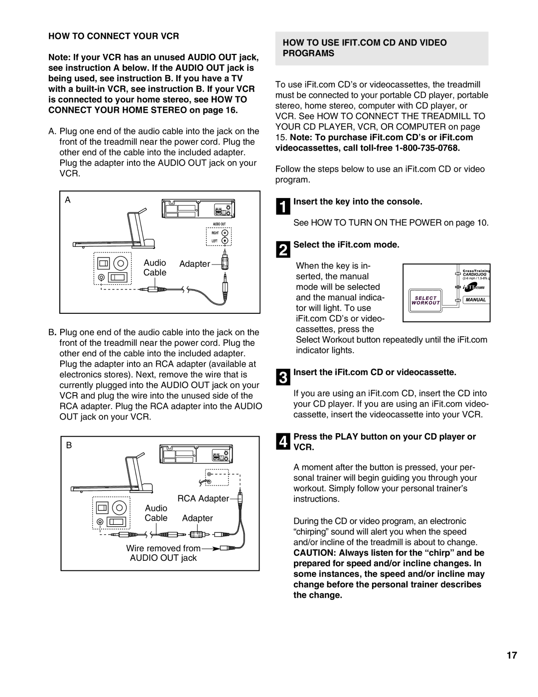 Healthrider HRTL09990 manual HOW to Connect Your VCR, Audio Adapter Cable, PressVCR. the Play button on your CD player or 