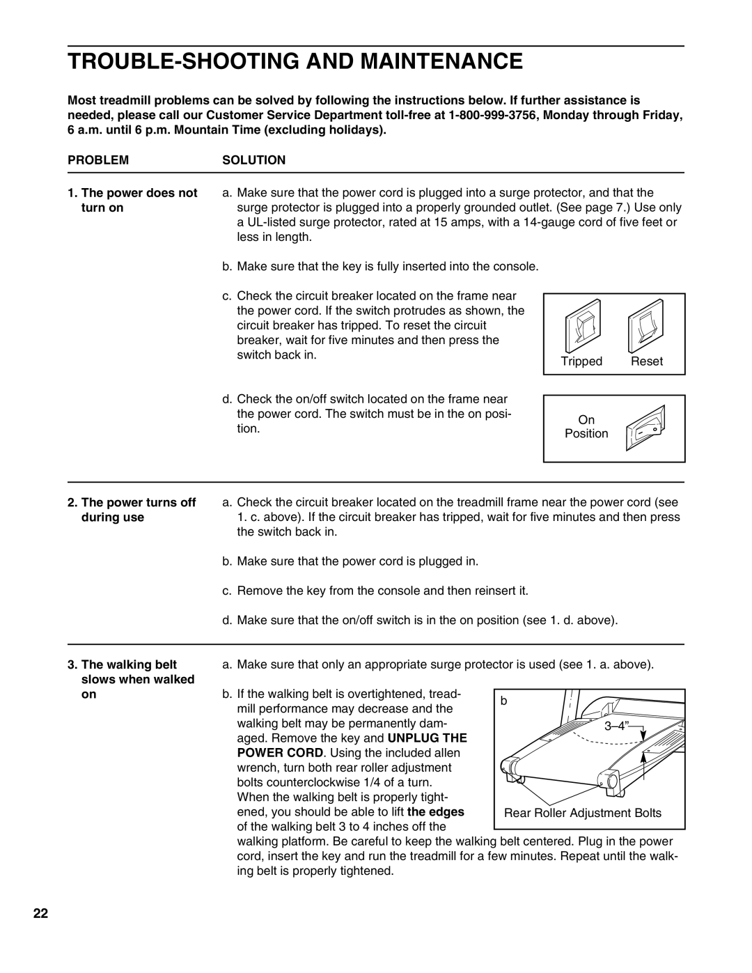 Healthrider HRTL09990 manual TROUBLE-SHOOTING and Maintenance, Problemsolution 