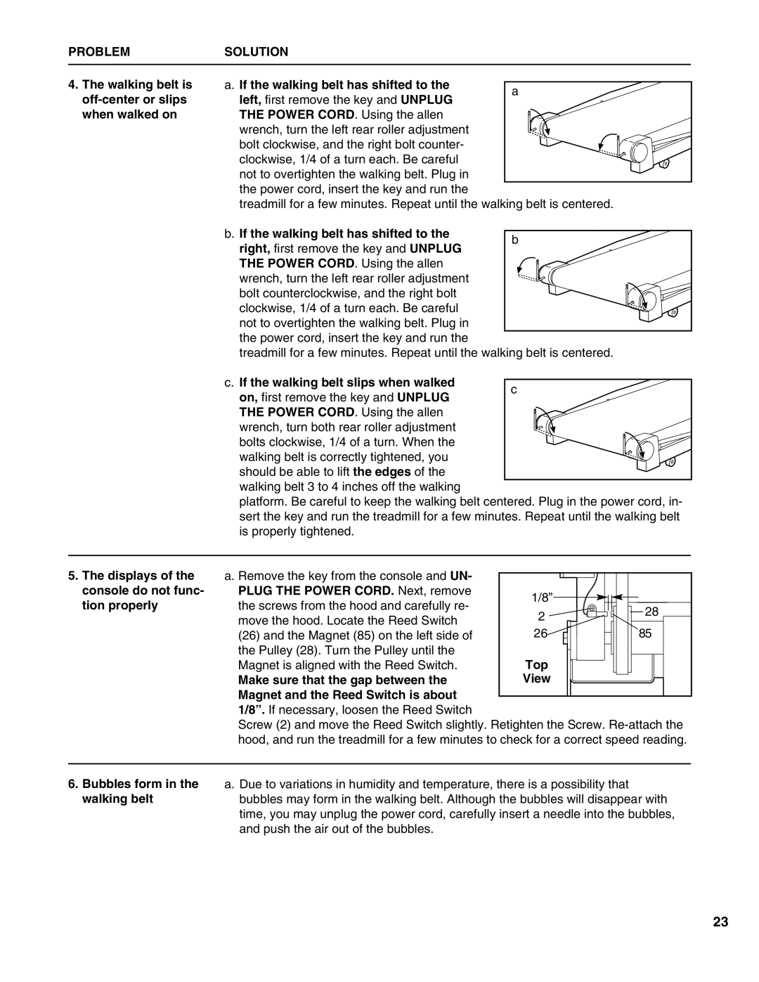 Healthrider HRTL09990 manual Problem Solution 