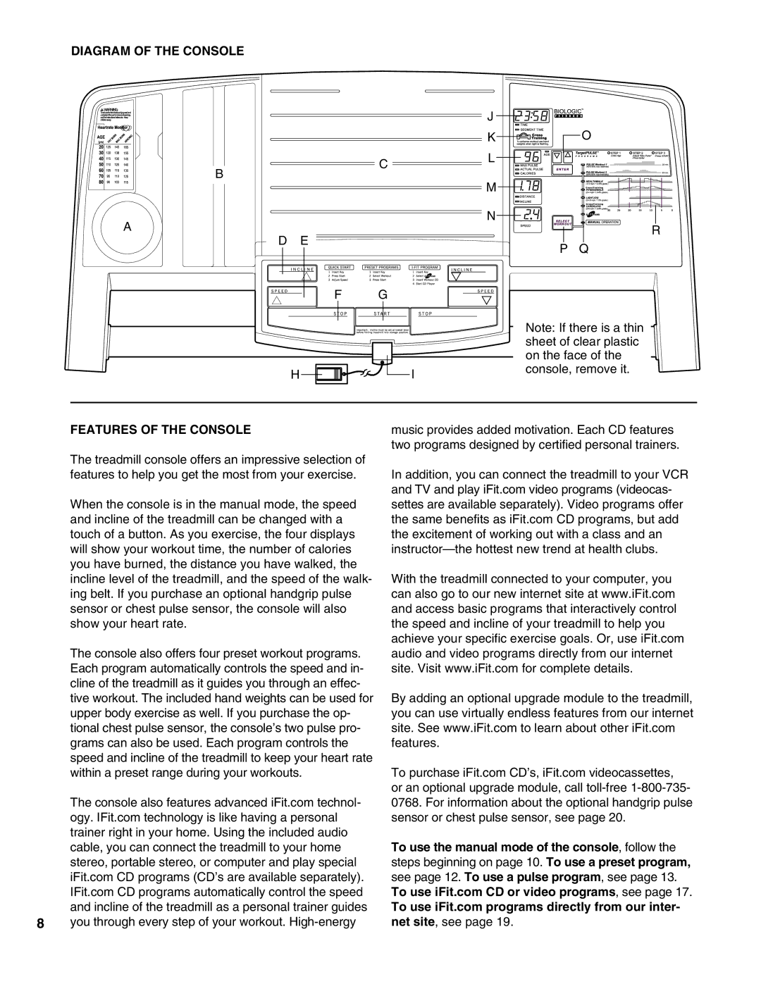 Healthrider HRTL09990 manual Diagram of the Console, Features of the Console 