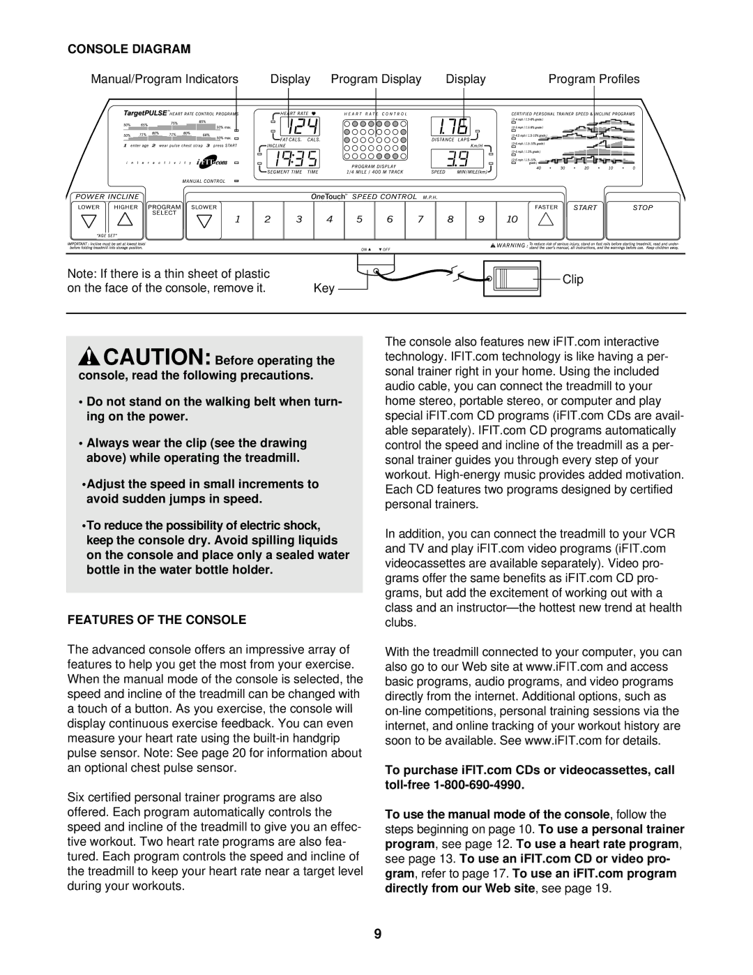 Healthrider HRTL10910 manual Console Diagram, Features of the Console 