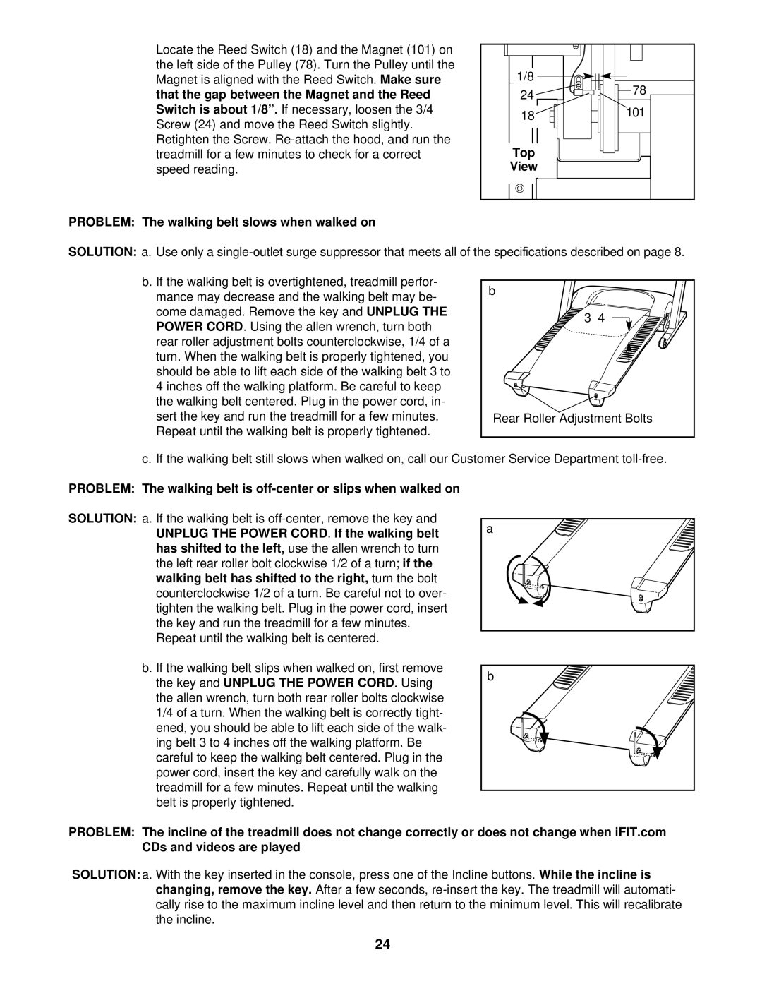 Healthrider HRTL10911 manual Problem The walking belt slows when walked on, Top 