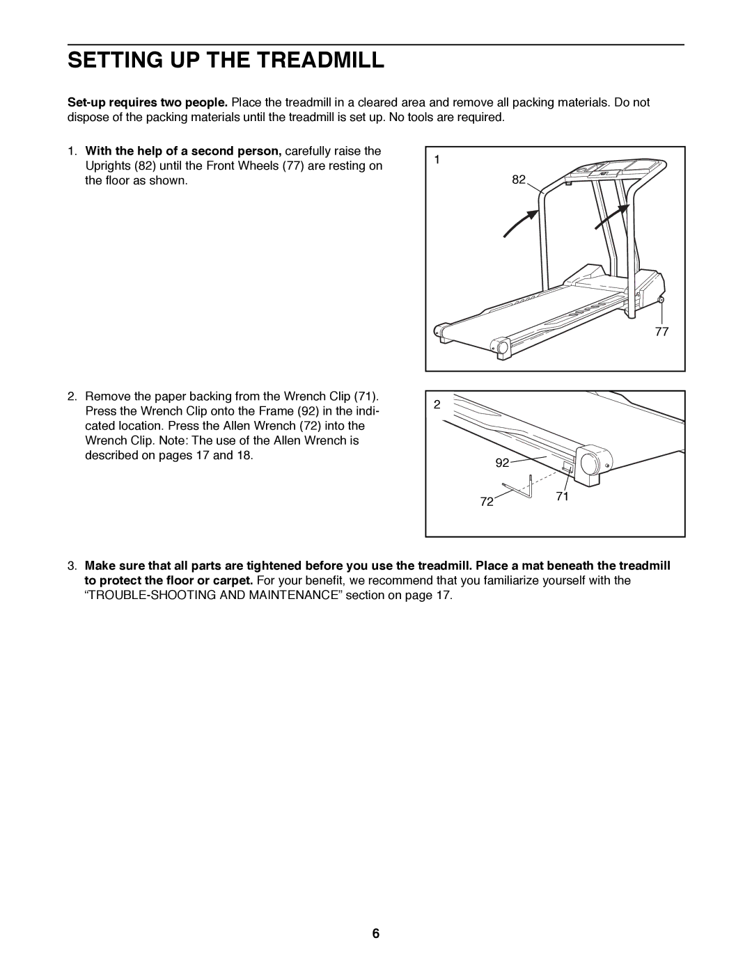 Healthrider HRTL10980 manual Setting UP the Treadmill 