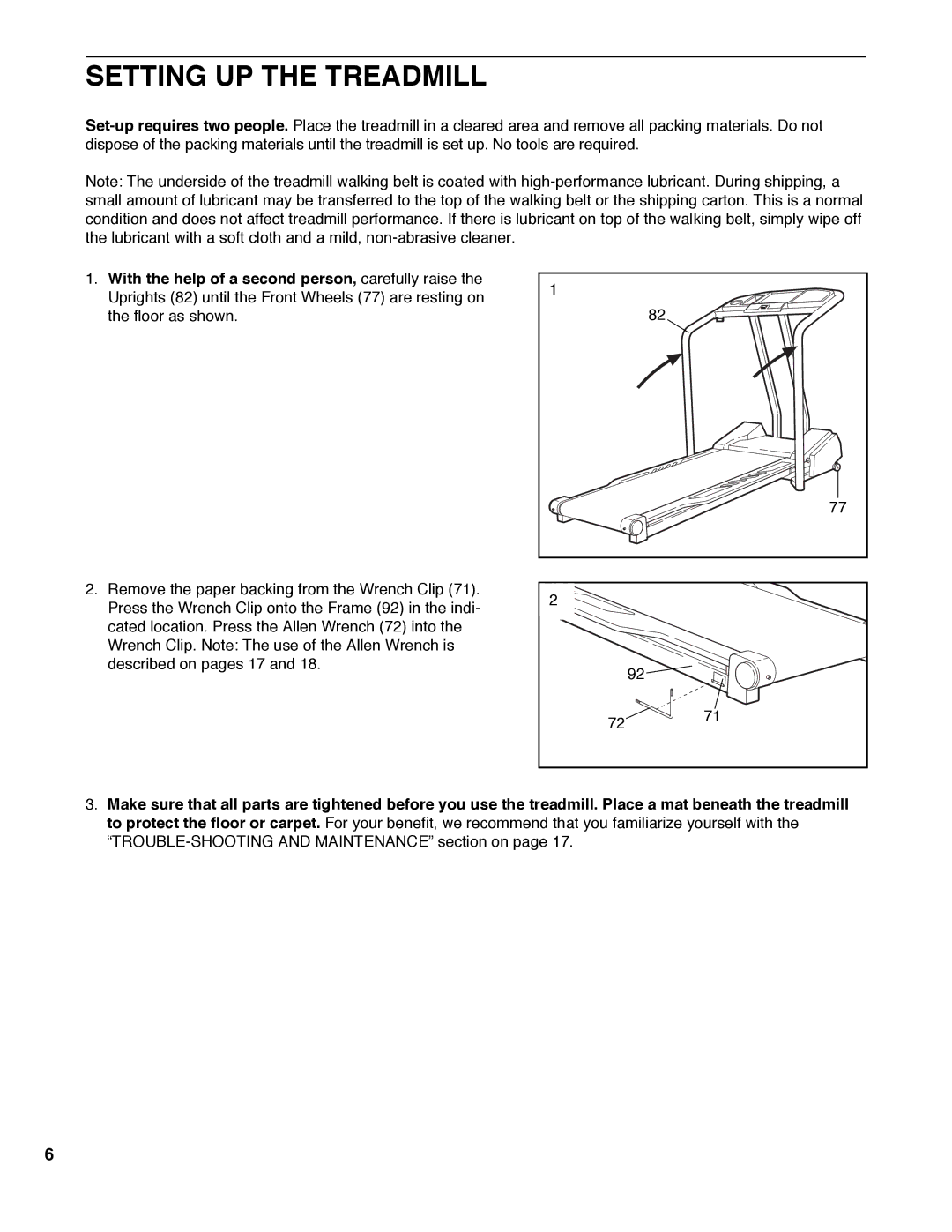 Healthrider HRTL10982 manual Setting UP the Treadmill 