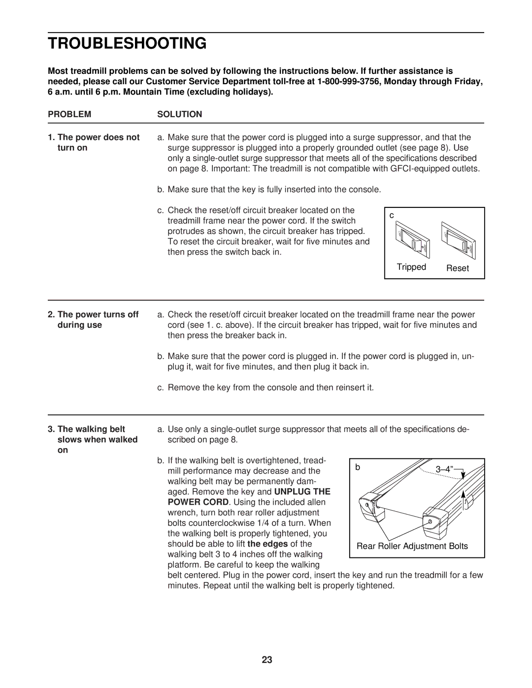 Healthrider HRTL11940 manual Troubleshooting, Problemsolution 