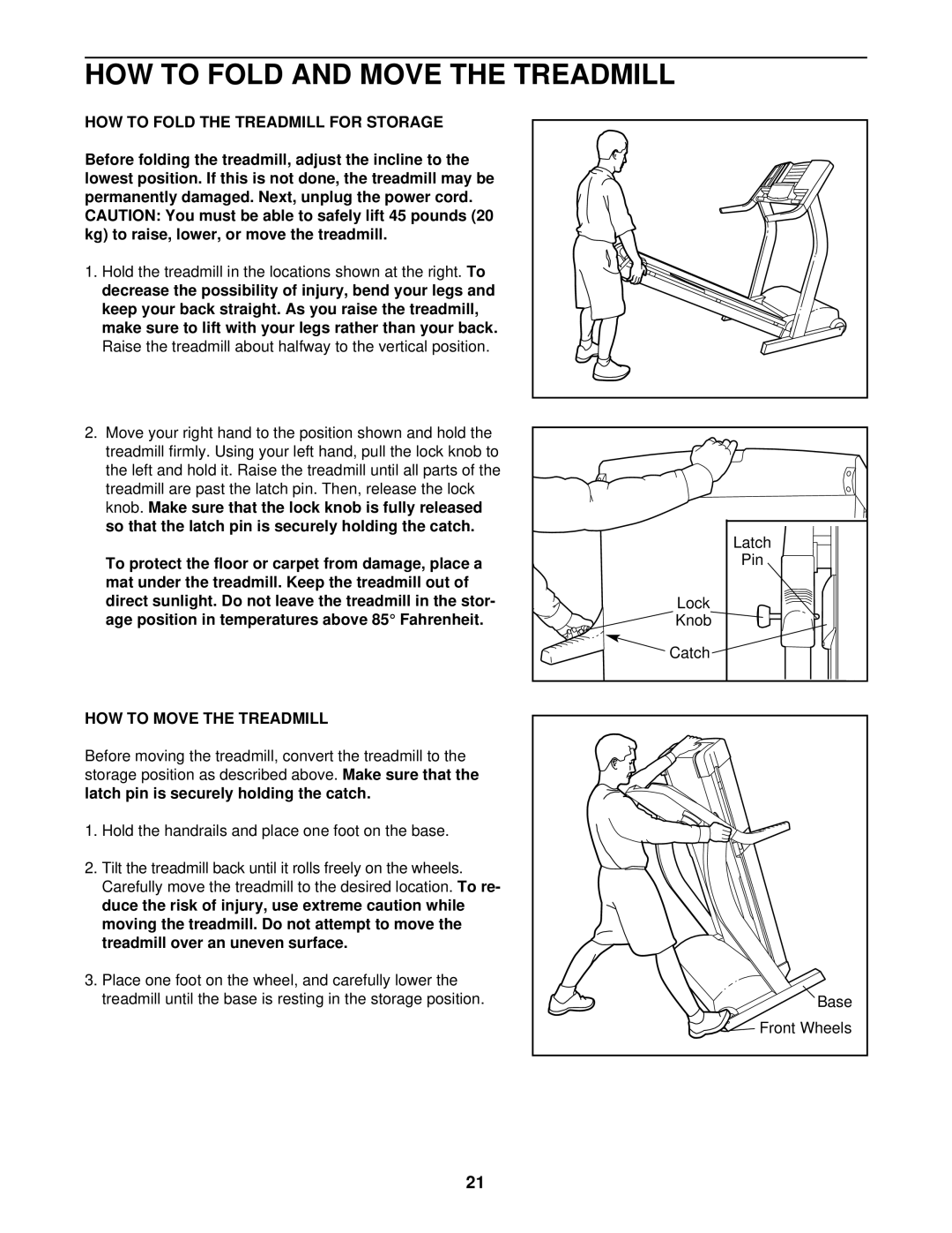 Healthrider HRTL12910 HOW to Fold and Move the Treadmill, HOW to Fold the Treadmill for Storage, HOW to Move the Treadmill 