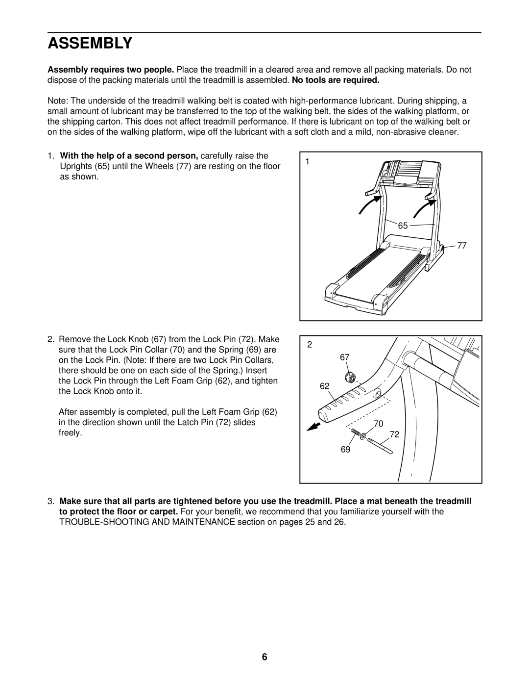 Healthrider HRTL12911 manual Assembly 