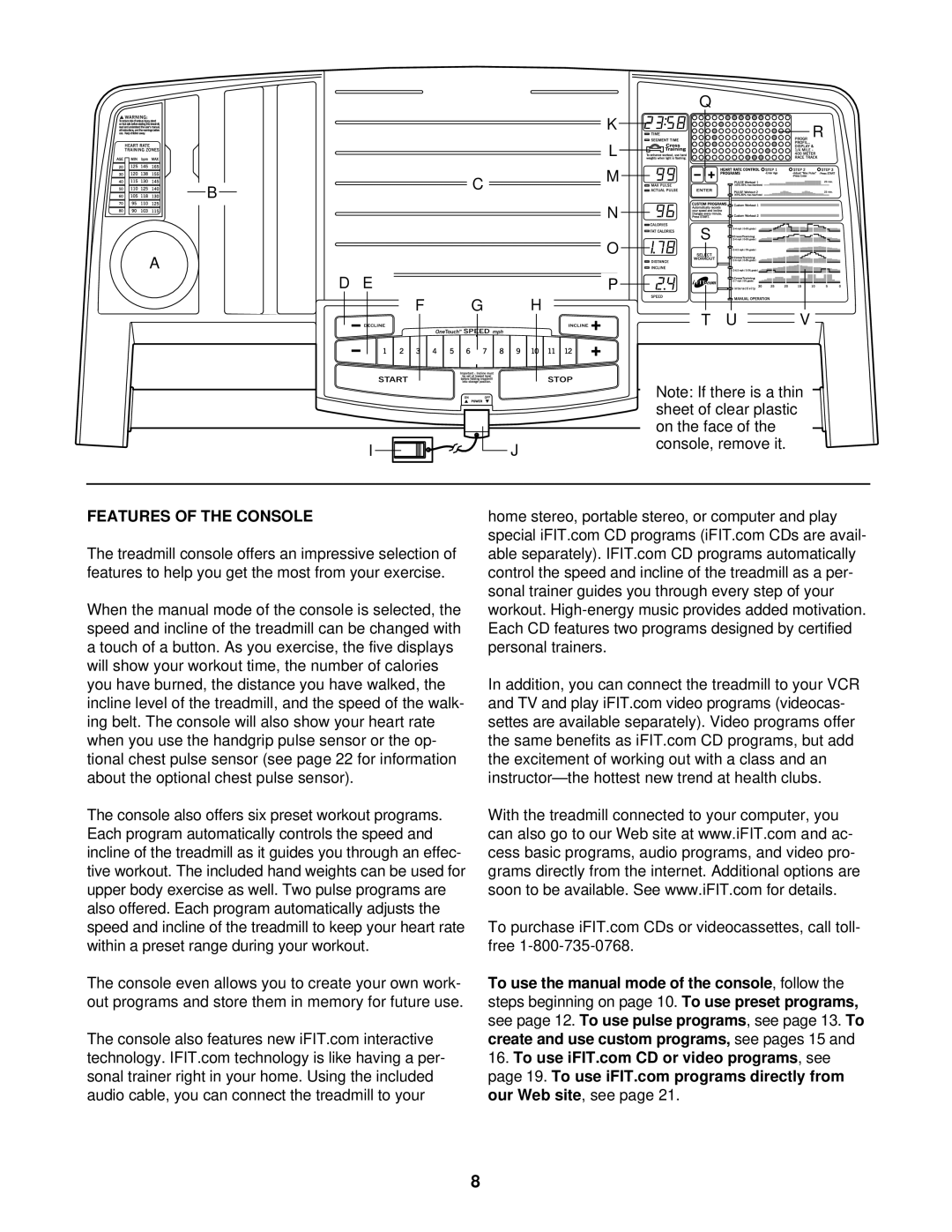 Healthrider HRTL12911 manual Features of the Console 