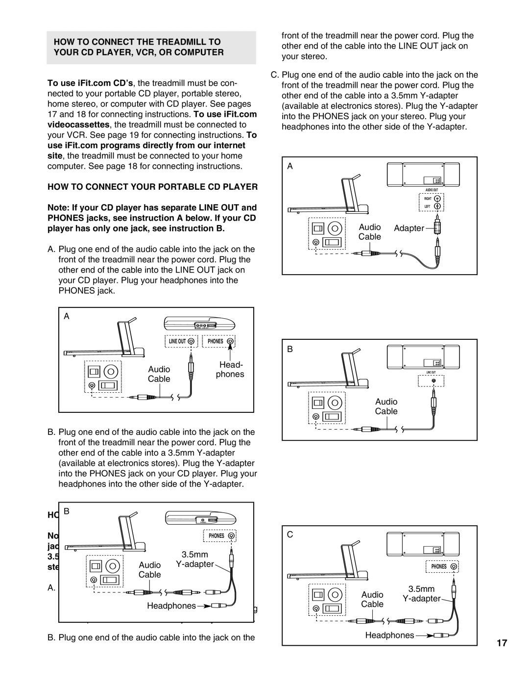 Healthrider HRTL1299 manual HOW to Connect Your Portable Stereo, Jack, see instruction a below. If your stereo has a 