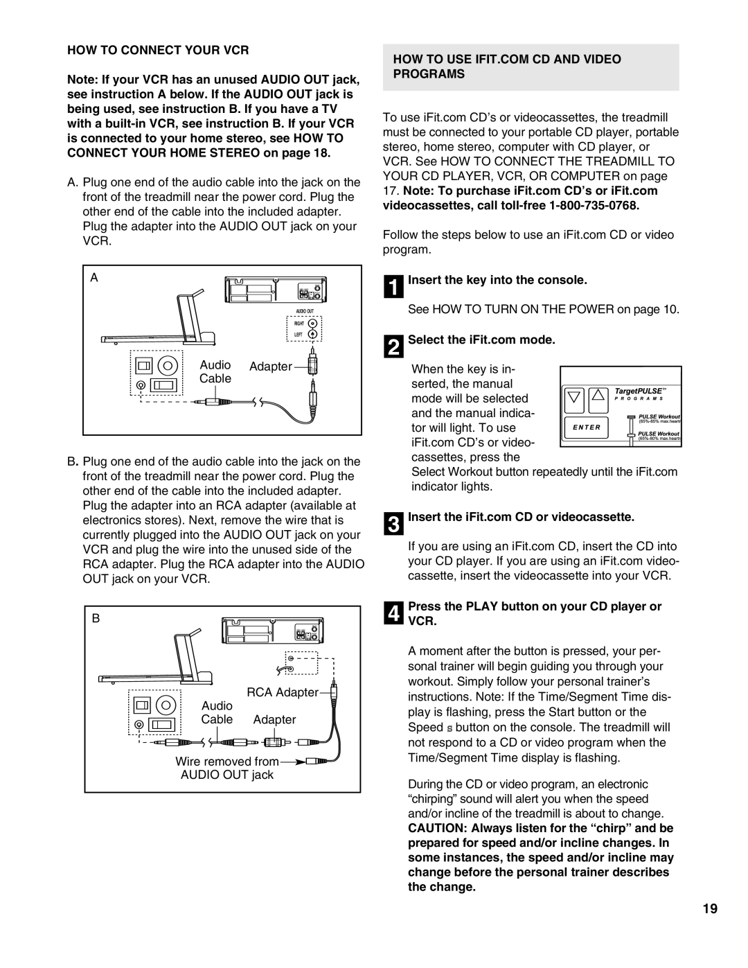 Healthrider HRTL1299 manual HOW to Connect Your VCR, Audio Adapter Cable, PressVCR. the Play button on your CD player or 