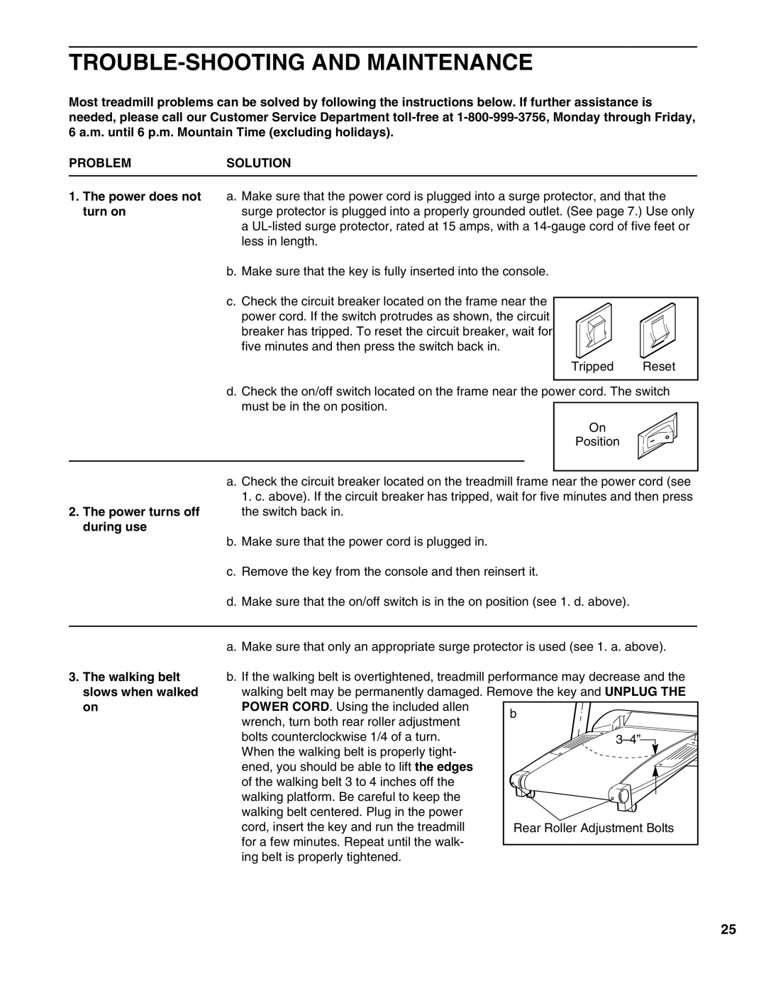 Healthrider HRTL1299 manual TROUBLE-SHOOTING and Maintenance, Problemsolution 