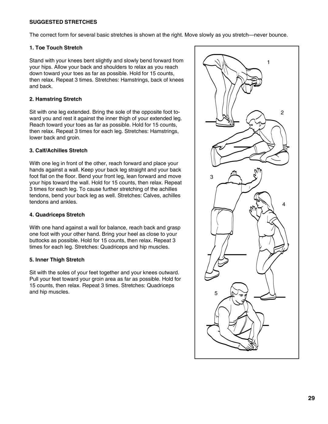 Healthrider HRTL1299 manual Suggested Stretches 