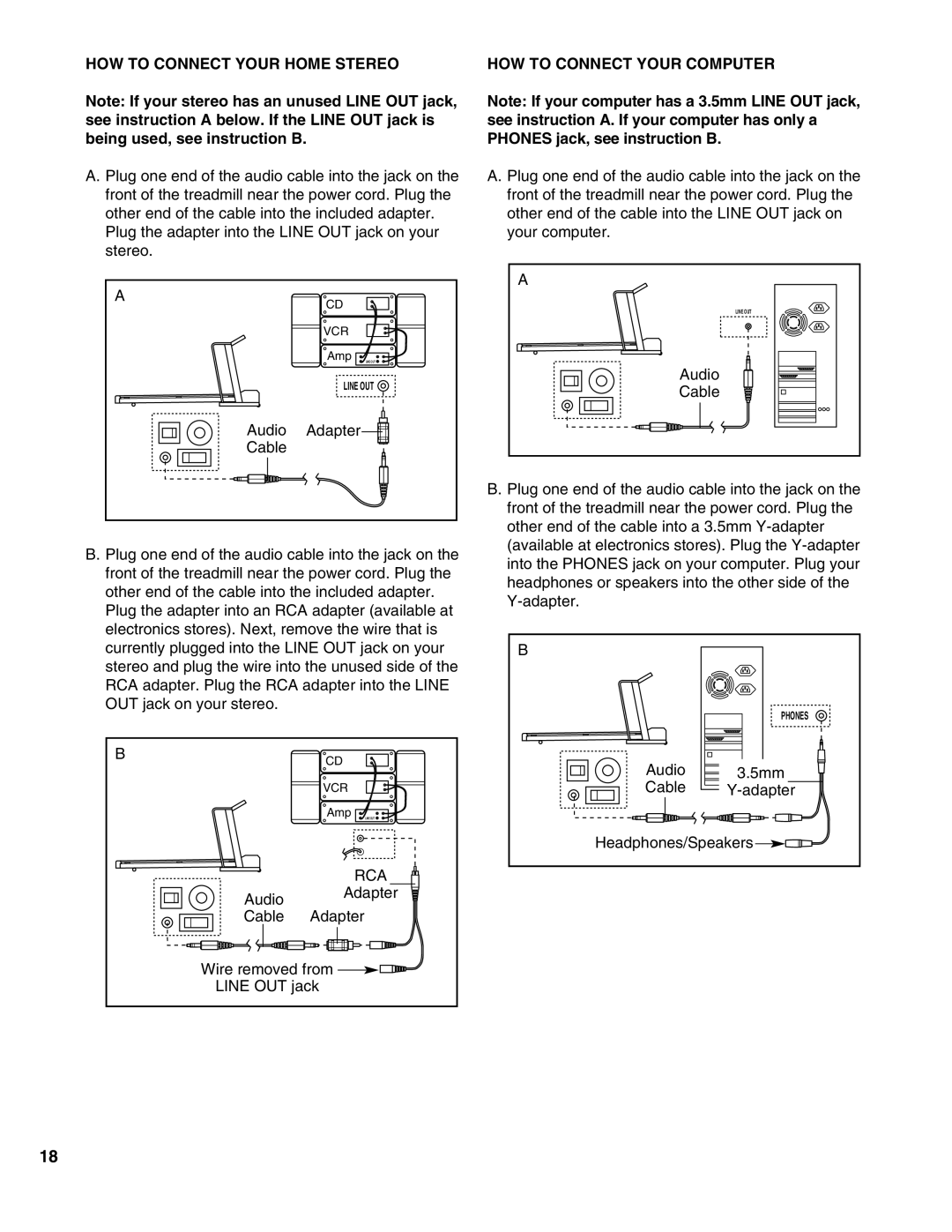 Healthrider HRTL12990 manual HOW to Connect Your Home Stereo, HOW to Connect Your Computer 