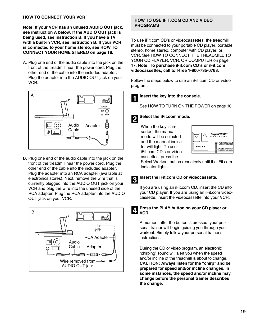 Healthrider HRTL12990 manual HOW to Connect Your VCR, Audio Adapter Cable, PressVCR. the Play button on your CD player or 