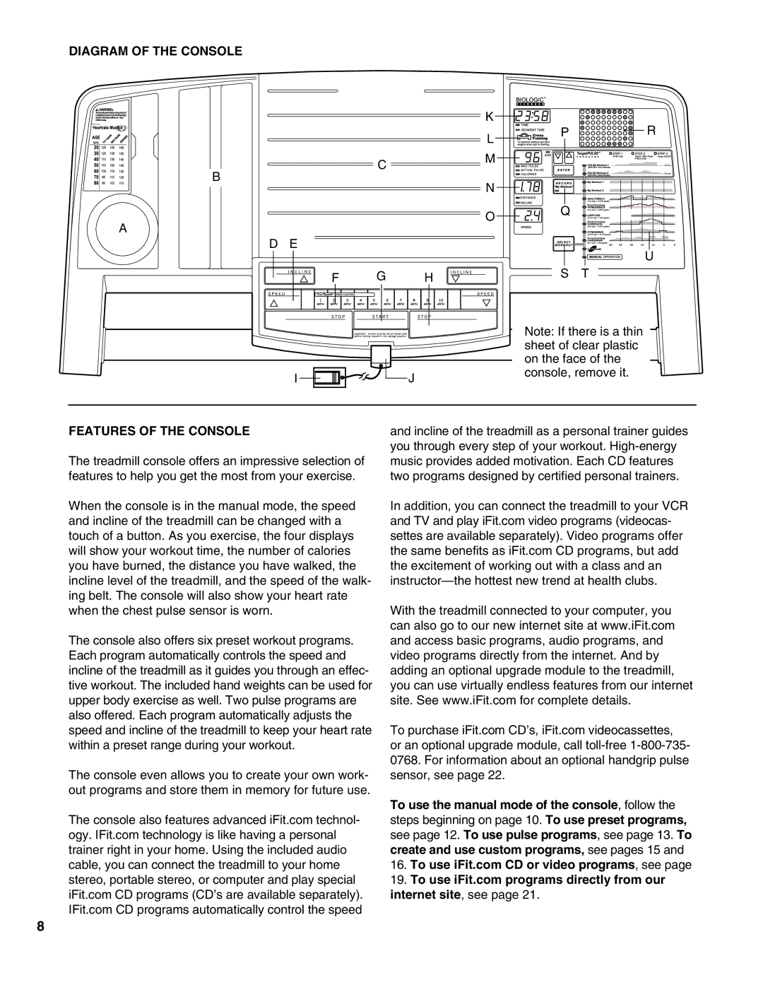 Healthrider HRTL12990 manual Diagram of the Console, Features of the Console 