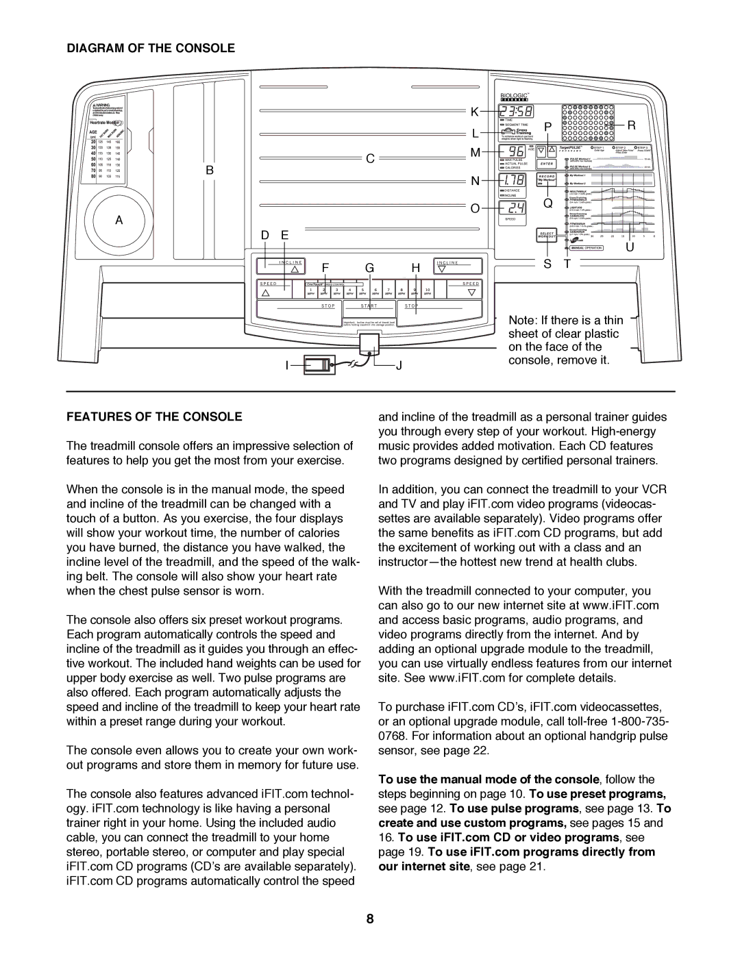 Healthrider HRTL12994 manual Diagram of the Console, Features of the Console 