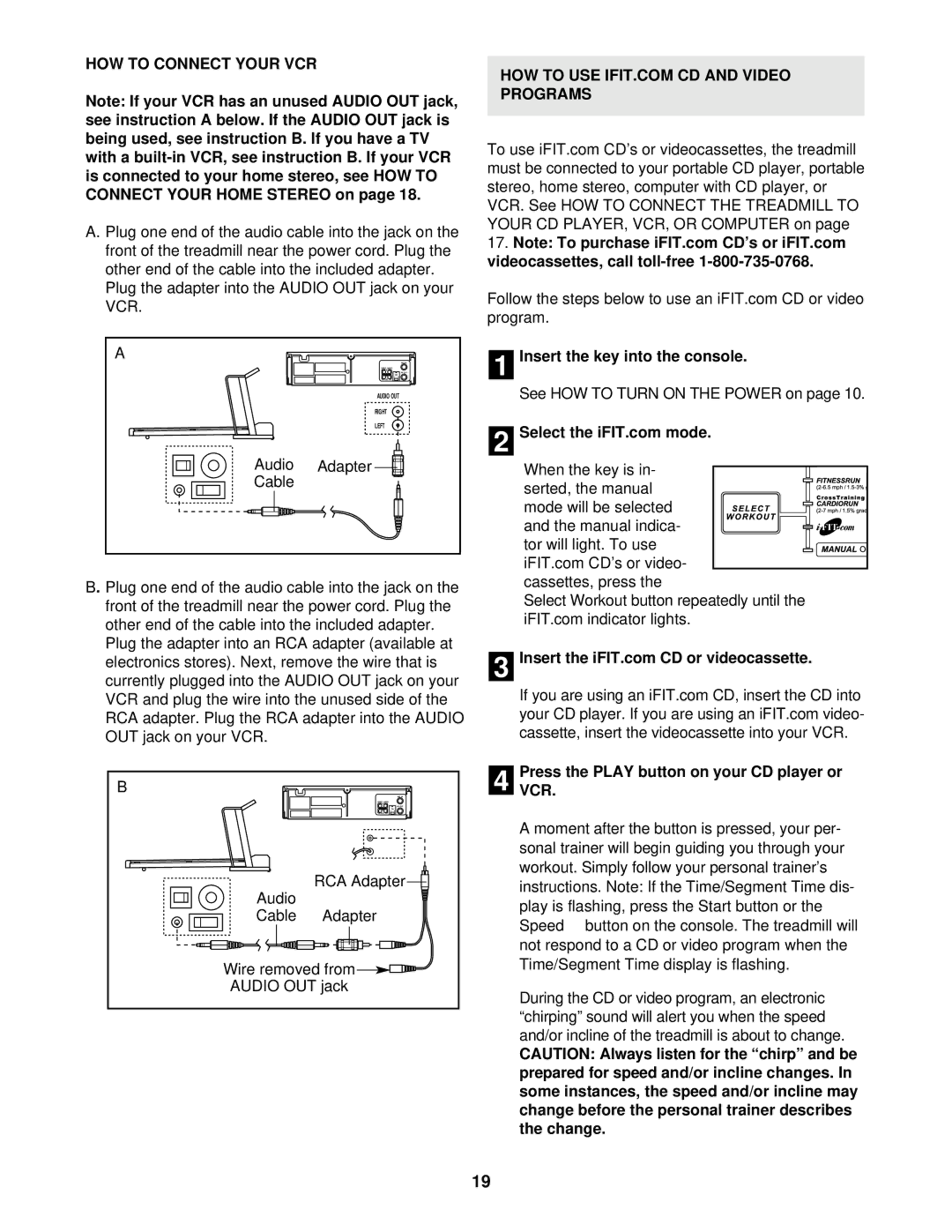 Healthrider HRTL14900 manual HOW to Connect Your VCR, Audio Adapter Cable, PressVCR. the Play button on your CD player or 