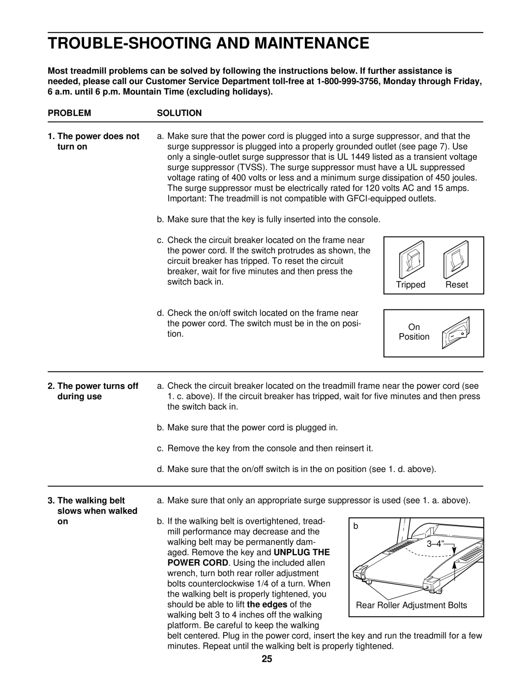 Healthrider HRTL14900 manual TROUBLE-SHOOTING and Maintenance, Problemsolution 