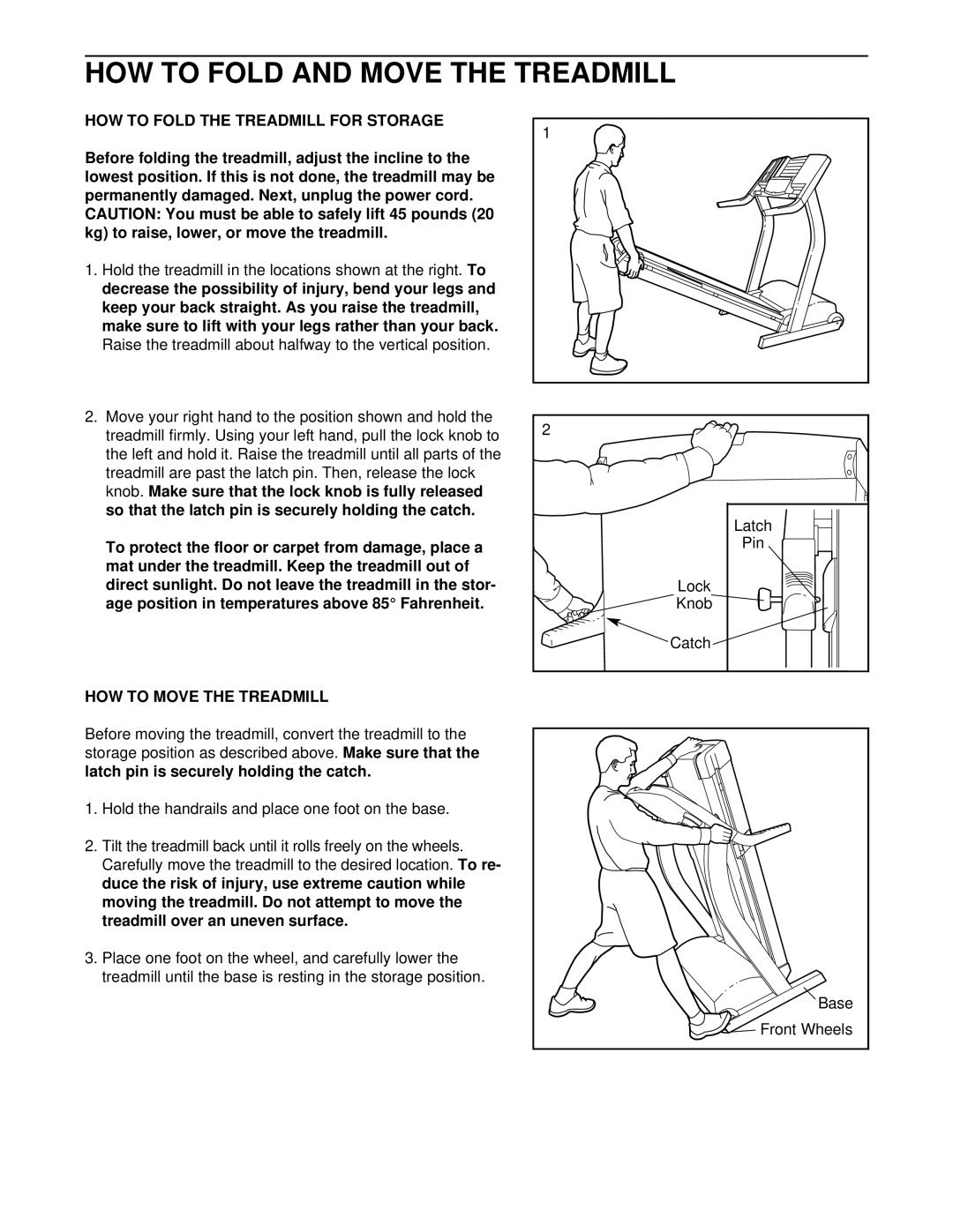 Healthrider HRTL14910 How To Fold And Move The Treadmill, How To Fold The Treadmill For Storage, How To Move The Treadmill 