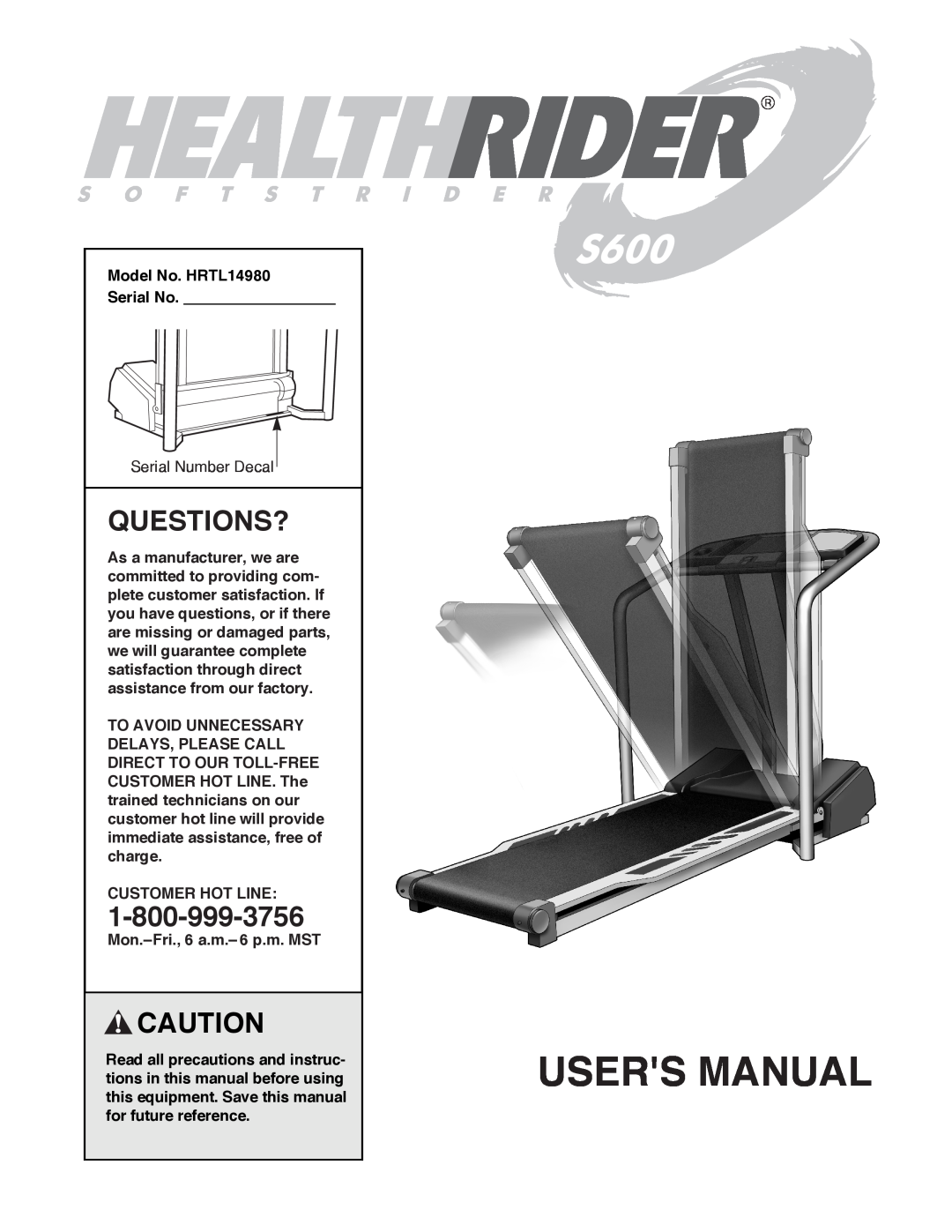 Healthrider HRTL14980 manual Questions?, Users Manual 