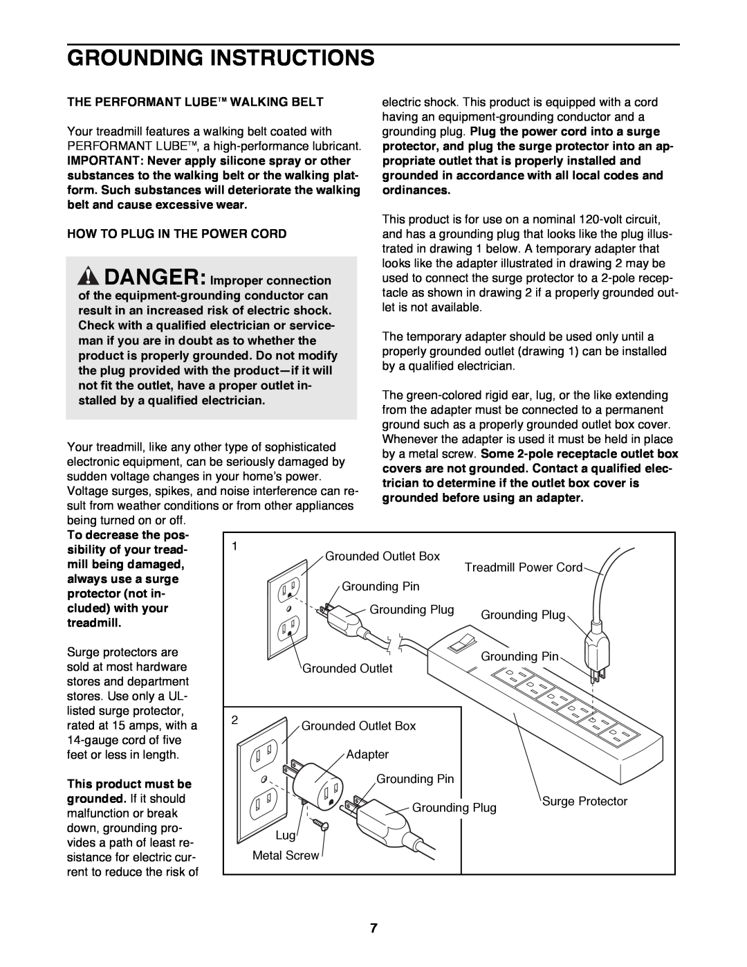 Healthrider HRTL14980 manual Grounding Instructions 