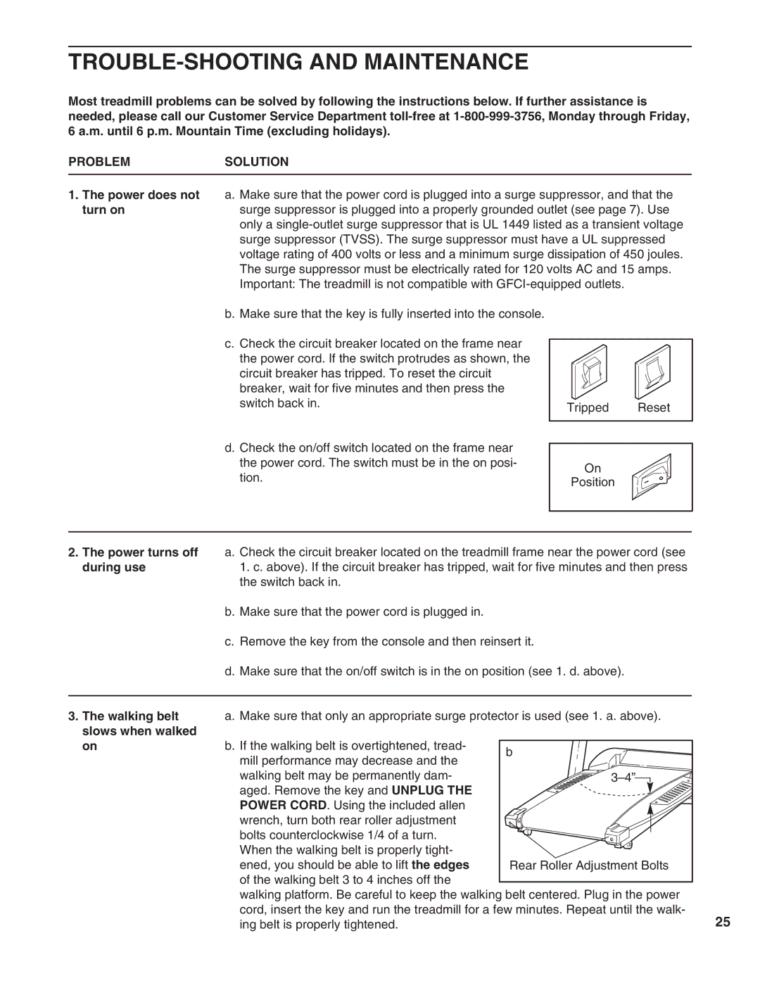 Healthrider HRTL16900 manual TROUBLE-SHOOTING and Maintenance, Problemsolution 