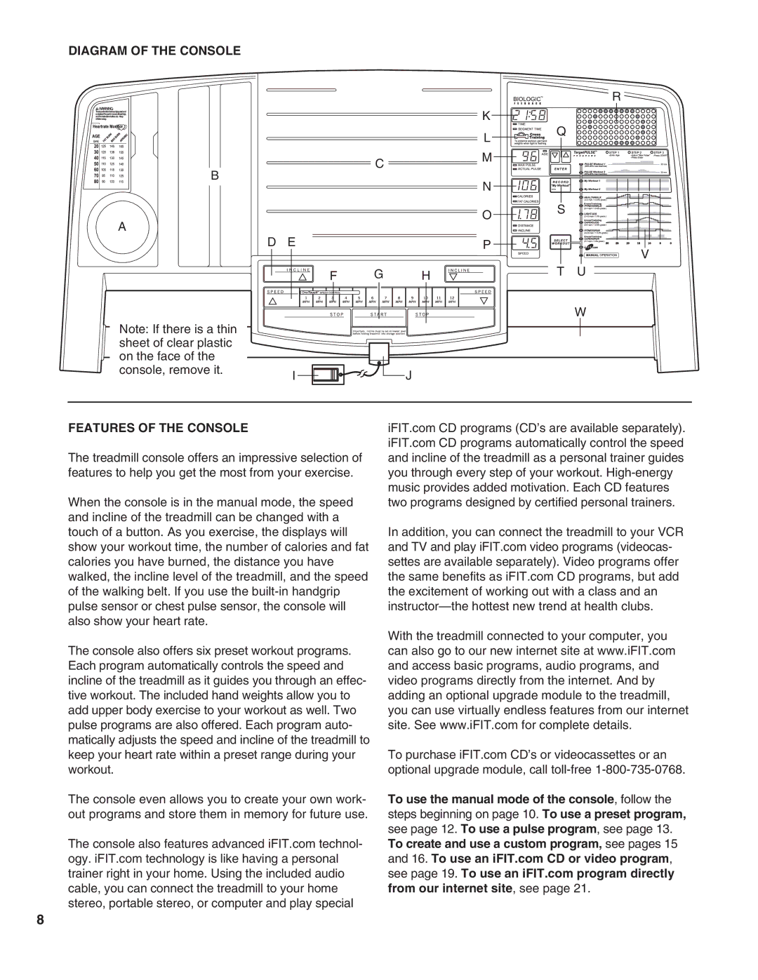 Healthrider HRTL16900 manual Diagram of the Console Features of the Console 