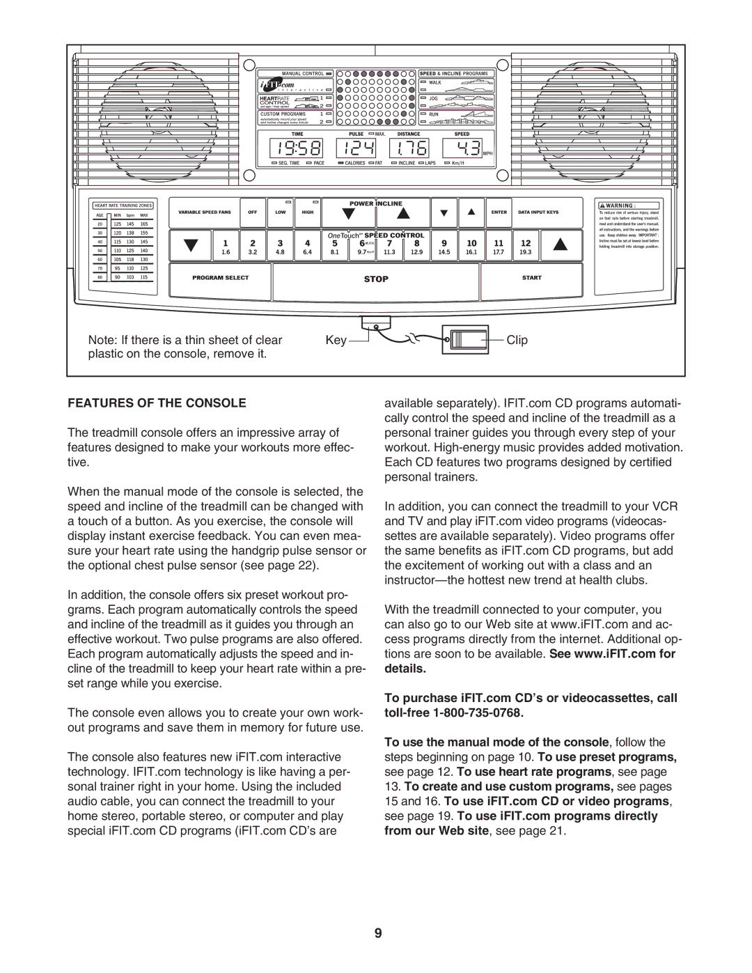 Healthrider HRTL16940 manual Features of the Console 