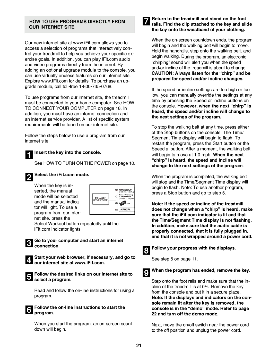 Healthrider HRTL16991 manual HOW to USE Programs Directly from OUR Internet Site, Go to your computer and start an internet 