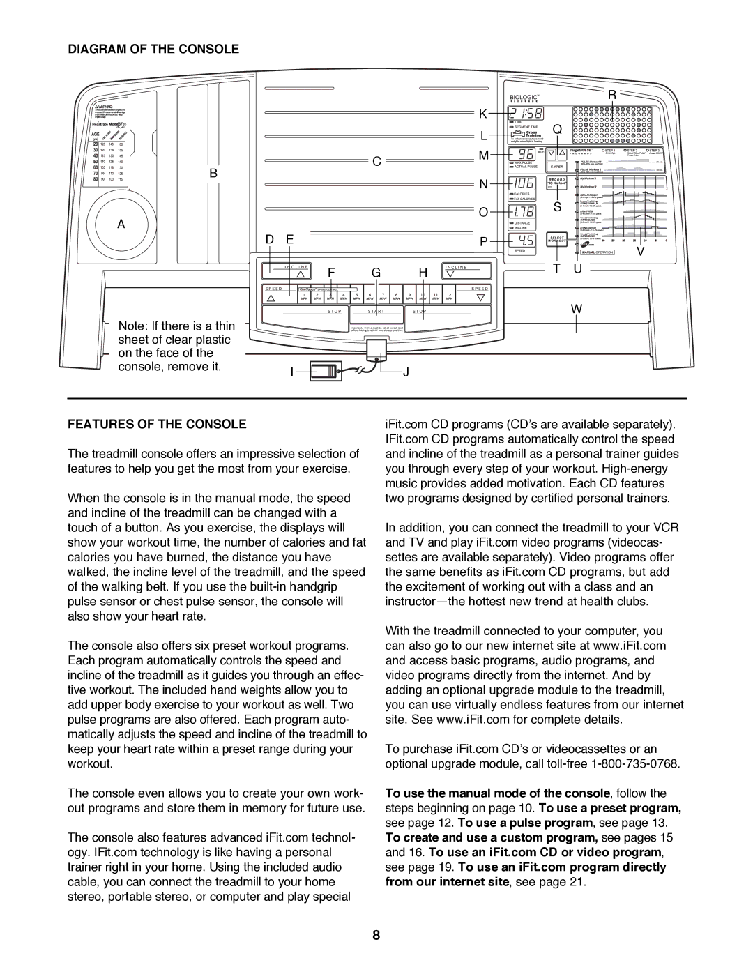 Healthrider HRTL16991 manual Diagram of the Console Features of the Console 