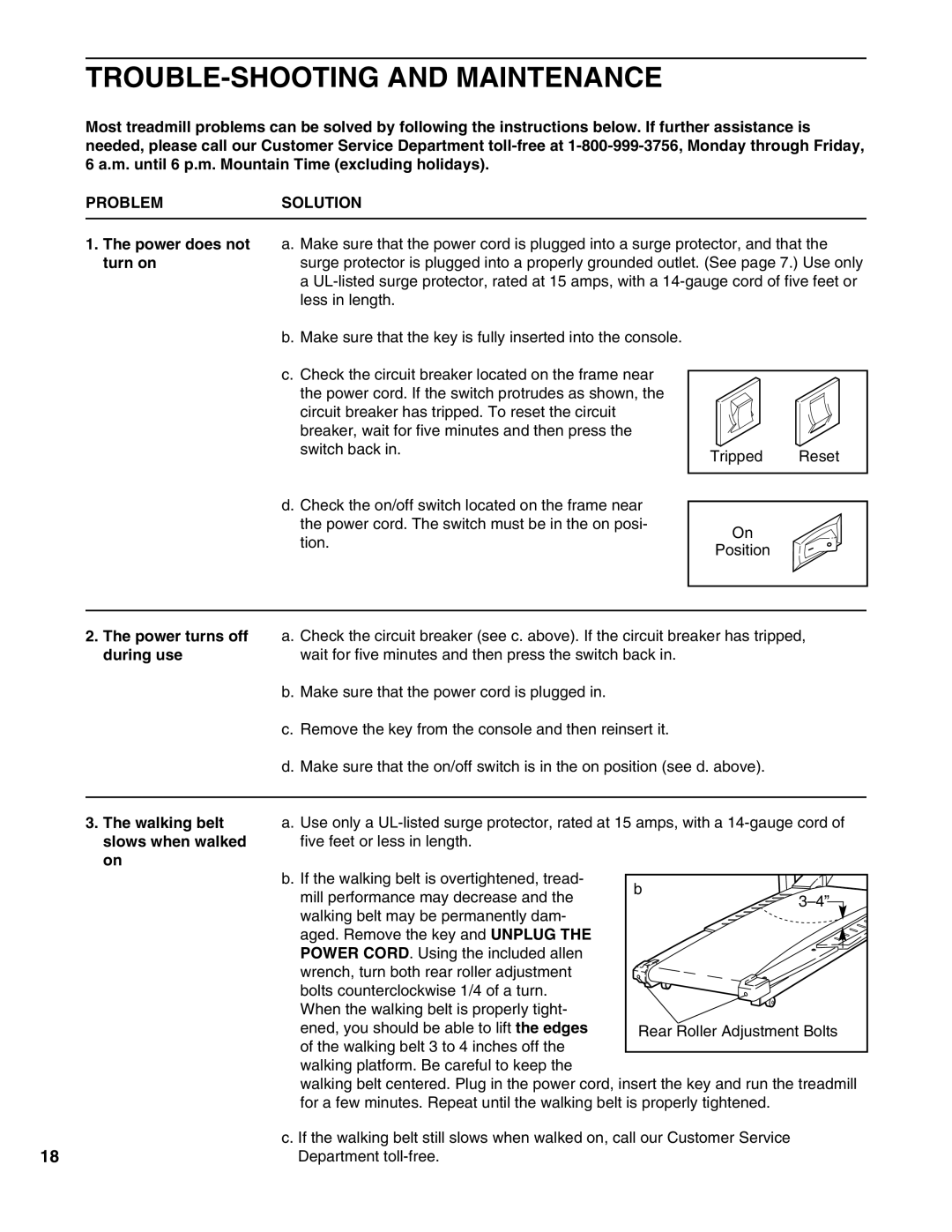 Healthrider HRTL17980 manual TROUBLE-SHOOTING and Maintenance, Problemsolution 