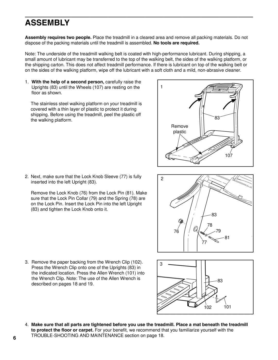 Healthrider HRTL17980 manual Assembly 