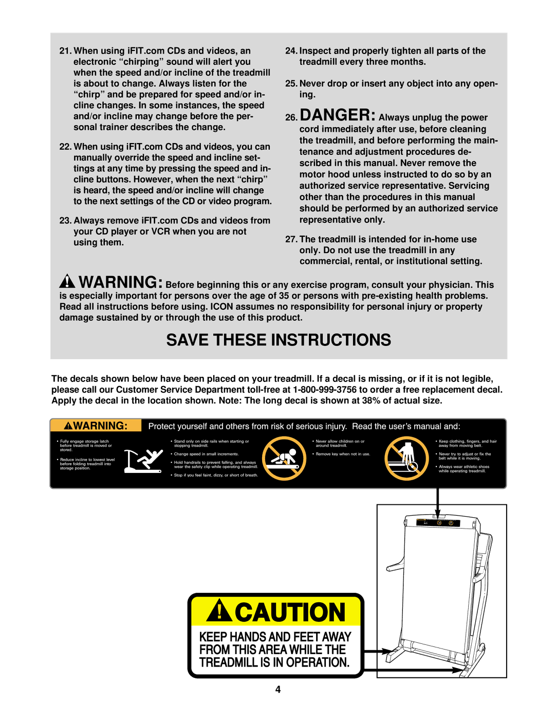 Healthrider HRTL19913 To the next settings of the CD or video program, Never drop or insert any object into any open- ing 