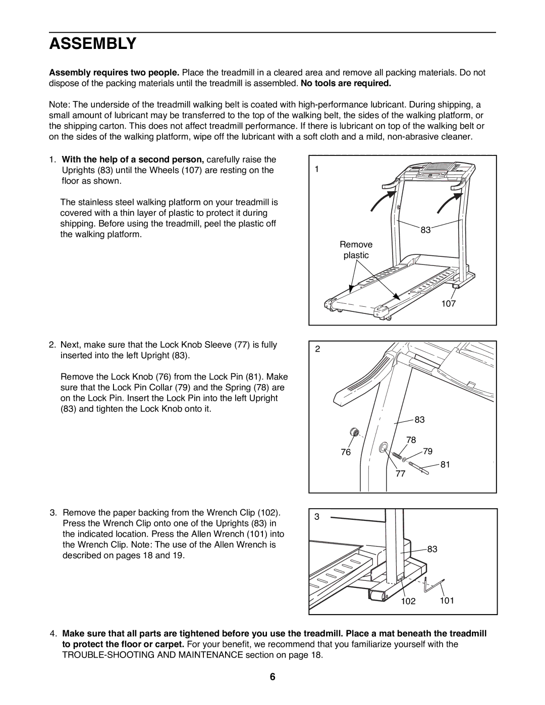 Healthrider HRTL19980 manual Assembly 