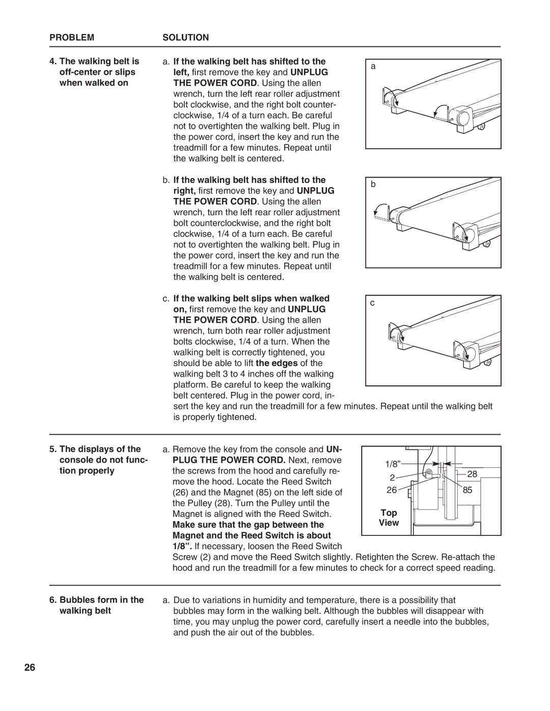 Healthrider HRTL19990 manual Displays, Bubbles form in the walking belt 