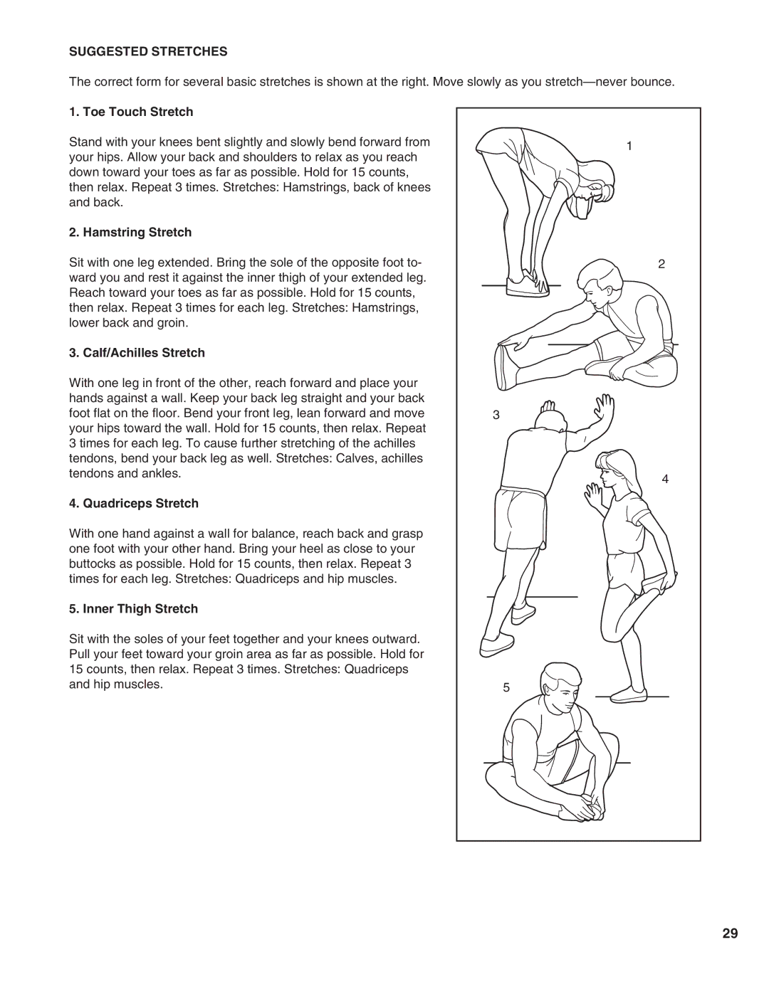 Healthrider HRTL19990 manual Suggested Stretches 