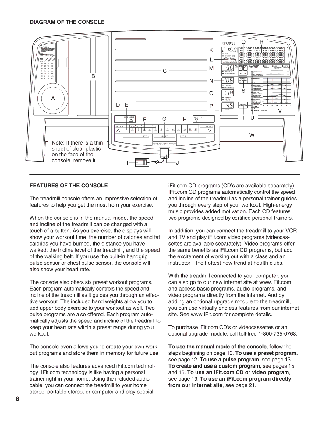 Healthrider HRTL19990 manual Diagram of the Console Features of the Console 