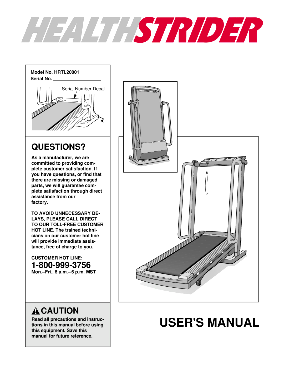 Healthrider HRTL20001 manual Questions?, Customer HOT Line 