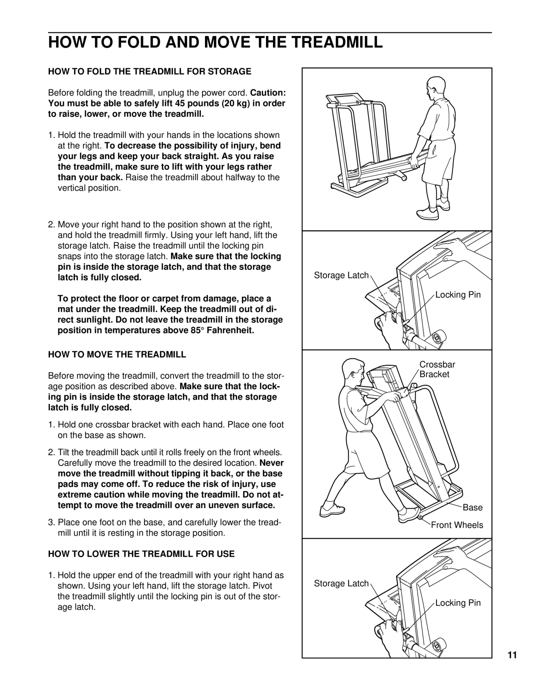 Healthrider HRTL20001 HOW to Fold the Treadmill for Storage, HOW to Move the Treadmill, HOW to Lower the Treadmill for USE 