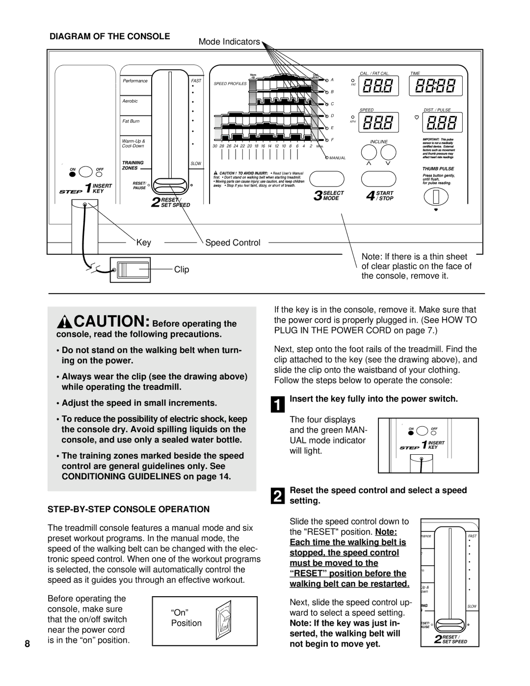 Healthrider HRTL20001 manual Adjust the speed in small increments, STEP-BY-STEP Console Operation, Setting 